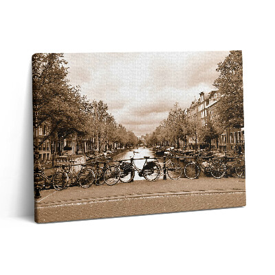 Pictură pe pânză 80x60 Vedere a Amsterdamului cu bicicleta