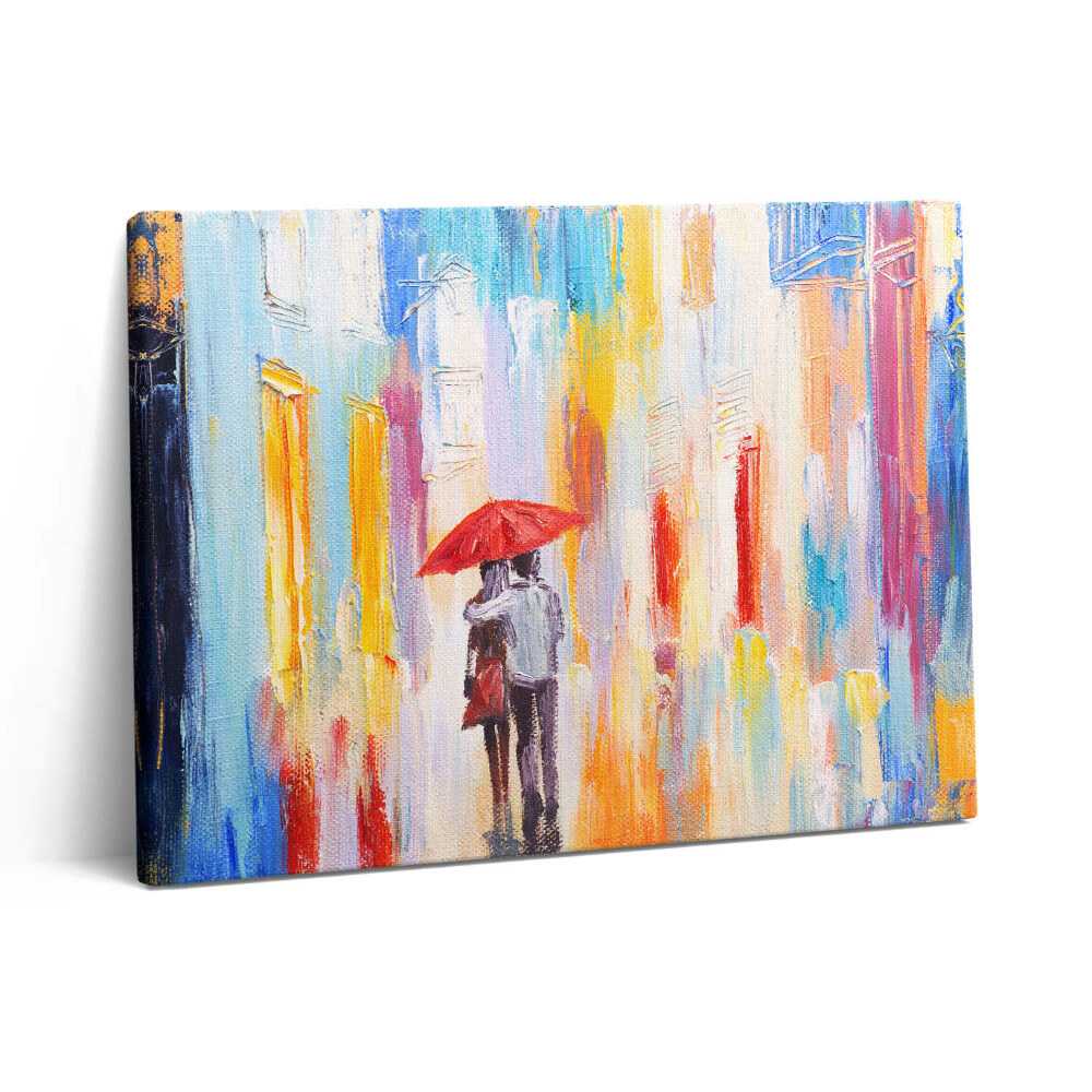 Pictură pe pânză 80x60 Concept abstract al lumii - cuplu în ploaie