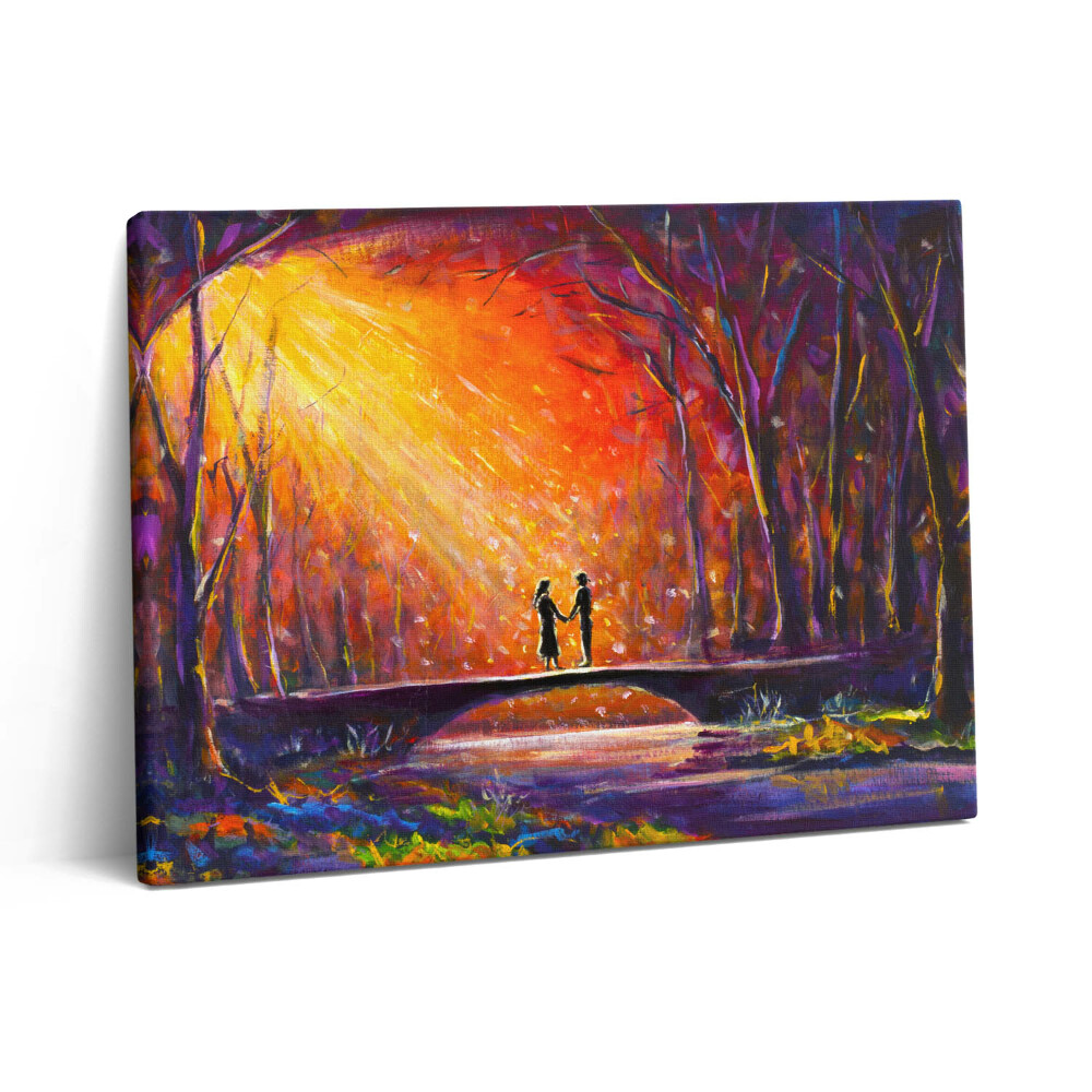 Pictură pe pânză 80x60 Un cuplu îndrăgostit pictat cu acuarele