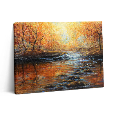 Pictură pe pânză 80x60 Pădure de toamnă pictată cu vopsele