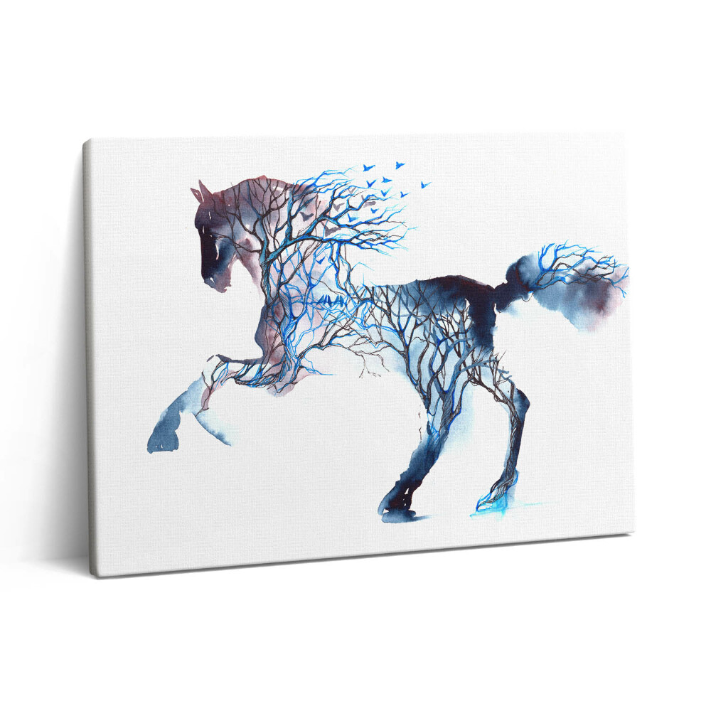 Pictură pe pânză 80x60 Natură animală - Cal și copaci pictați