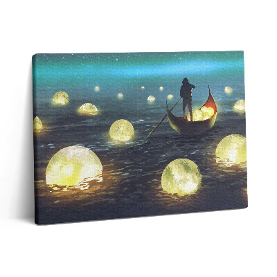 Pictură pe pânză 80x60 Ilustrație a bărcilor și a lunilor