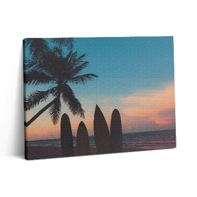 Pictură pe pânză 80x60 Surfing pe o plajă tropicală