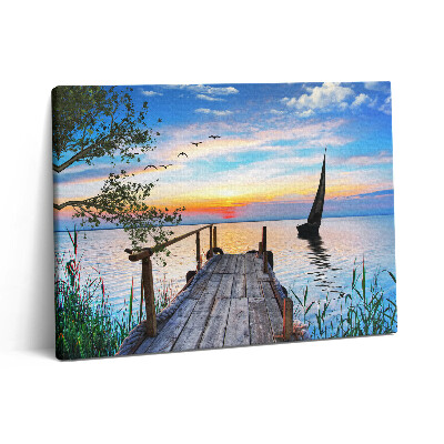 Pictură pe pânză 80x60 Barcă cu pânze pe lac