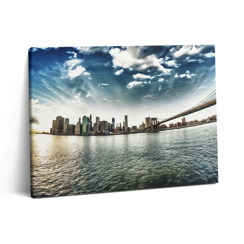 Pictură pe pânză 80x60 Orașul și Podul Brooklyn