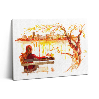 Pictură pe pânză 80x60 Peisaj de toamnă - femeie