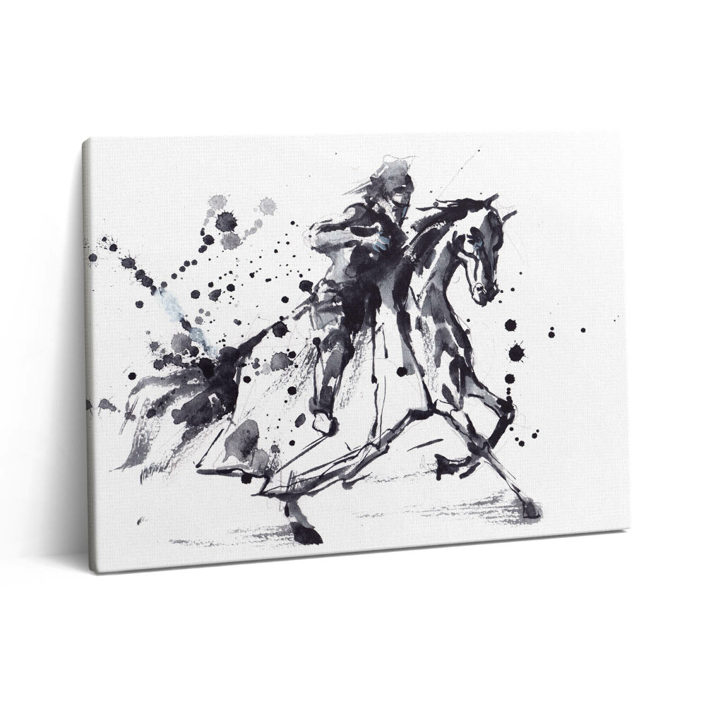 Pictură pe pânză 80x60 Cavaler pe cal cu picături de cerneală