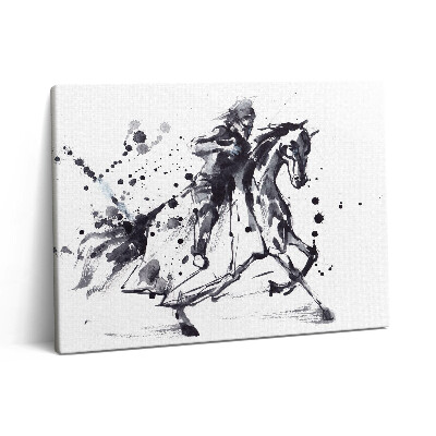 Pictură pe pânză 80x60 Cavaler pe cal cu picături de cerneală