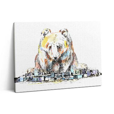 Pictură pe pânză 80x60 Ursul și orașul abstract