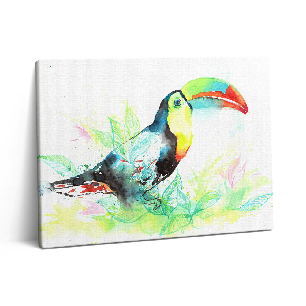 Pictură pe pânză 80x60 Toucan iarbă acuarelă