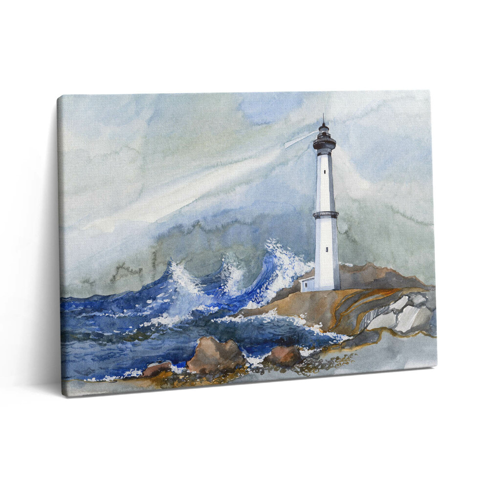 Pictură pe pânză 80x60 Acuarelă mare și far