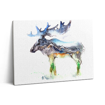 Pictură pe pânză 80x60 Elan pictat cu peisaj montan