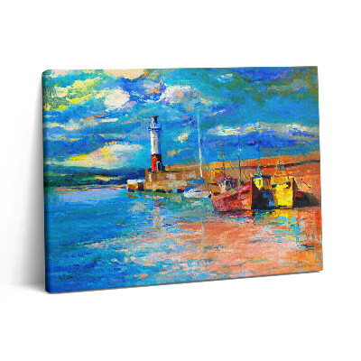 Pictură pe pânză 80x60 Far și bărci