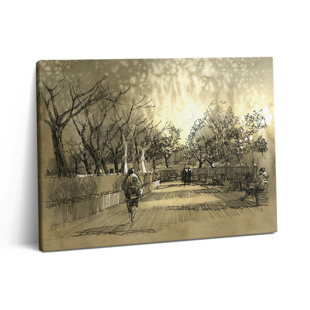 Pictură pe pânză 80x60 Schiță - Parc și copaci în sepia