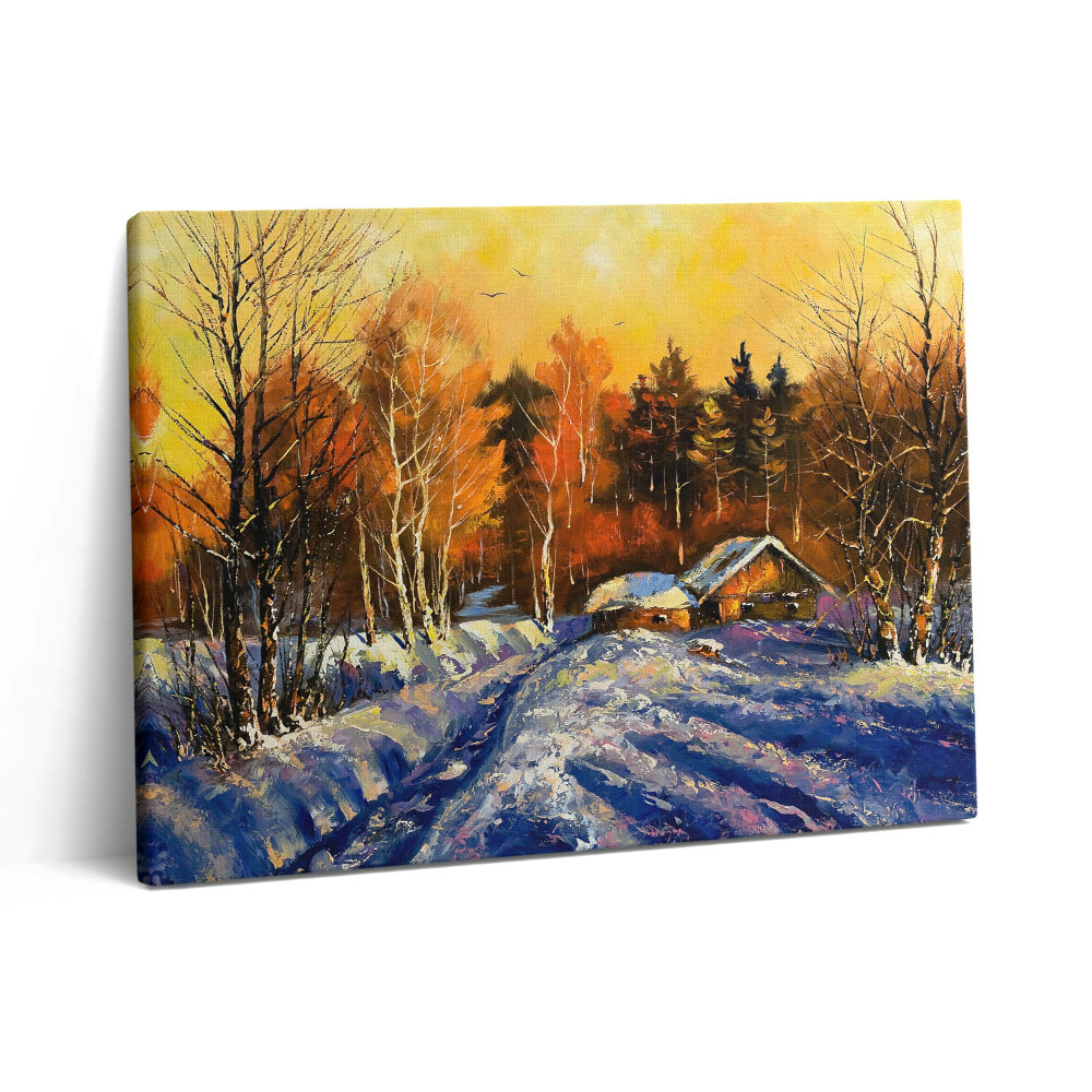 Pictură pe pânză 80x60 Seară în satul de iarnă