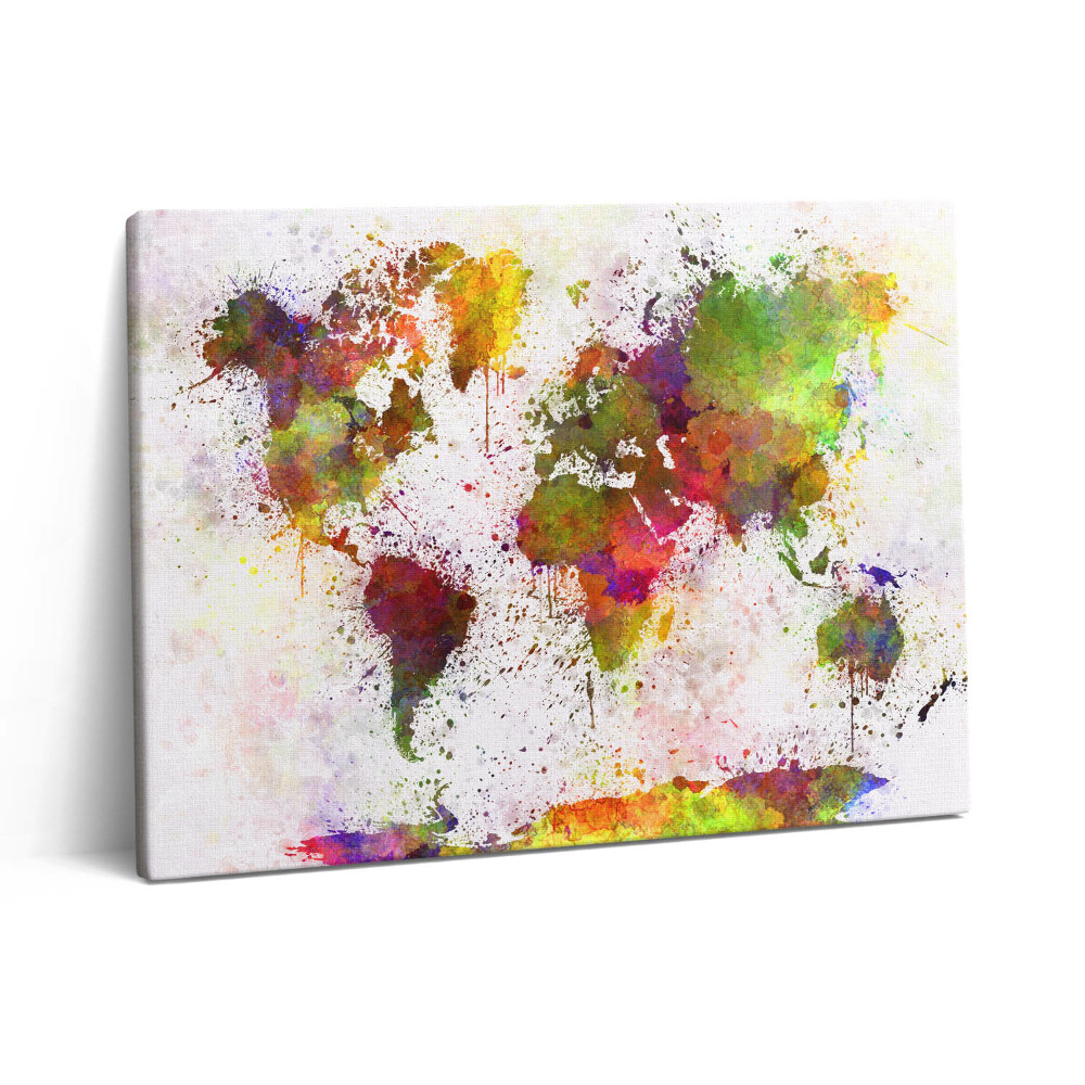 Pictură pe pânză 80x60 Hartă a lumii în acuarelă