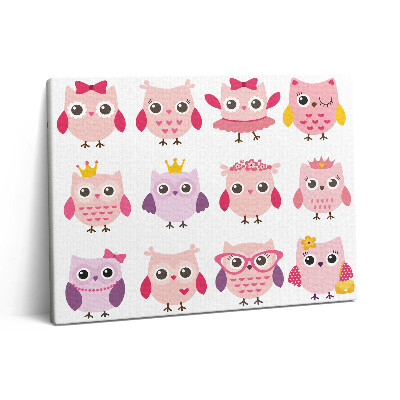 Pictură pe pânză 80x60 Bufnițe colorate într-un stil copilăresc