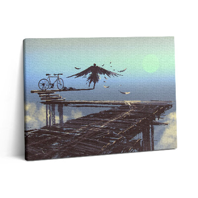 Pictură pe pânză 80x60 Ilustrație a unui înger și a unei biciclete