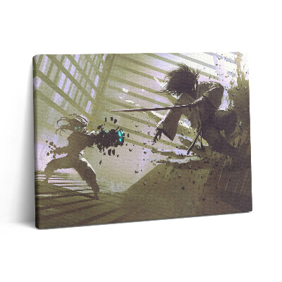 Pictură pe pânză 80x60 Luptă cu roboți samurai