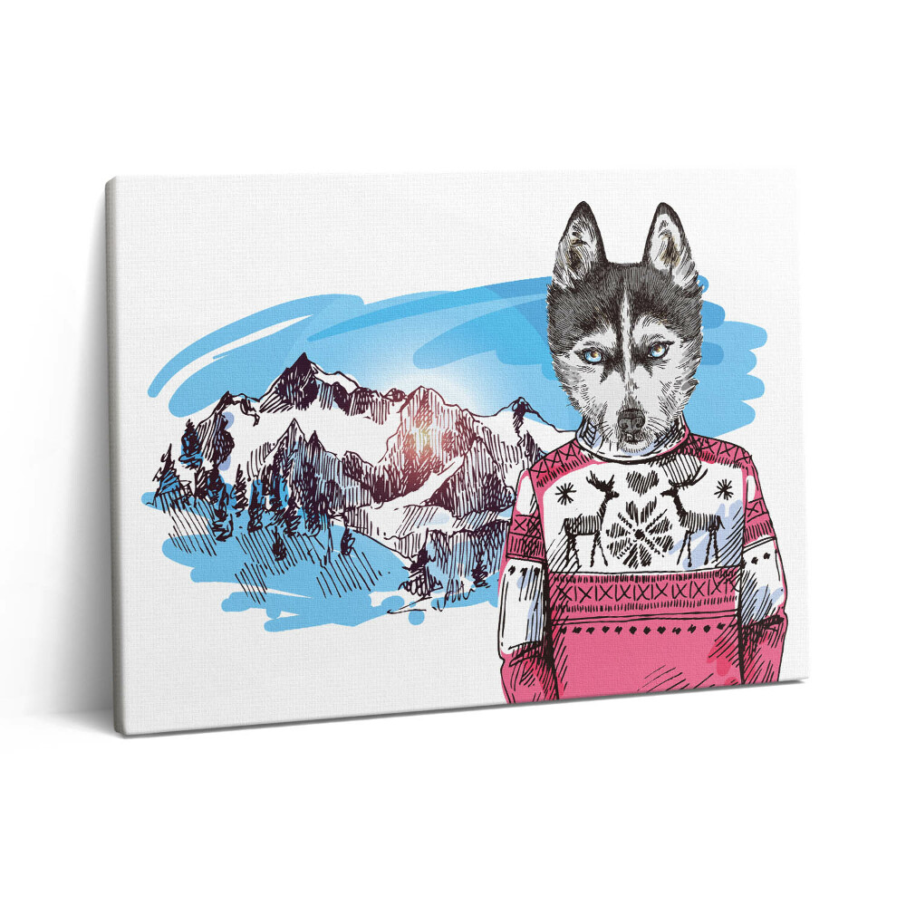 Pictură pe pânză 80x60 Husky într-un pulover