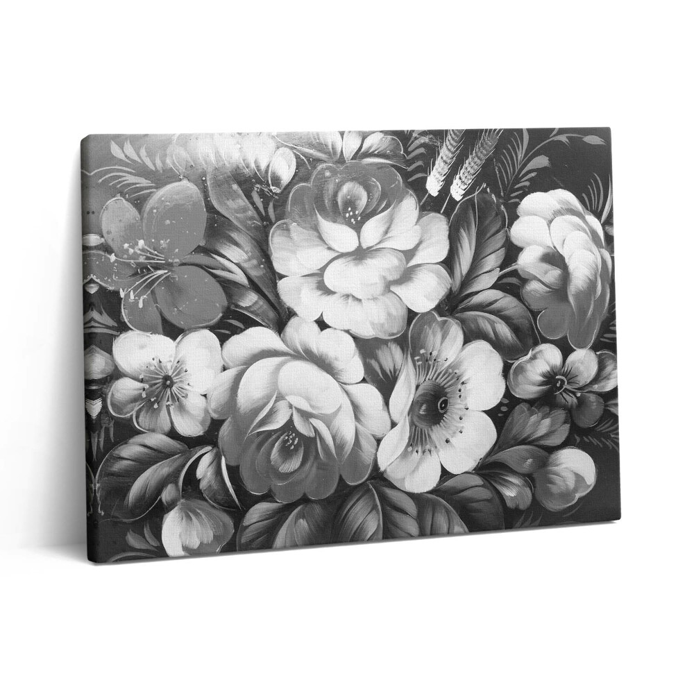 Pictură pe pânză 80x60 Flori albe și negre