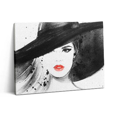Pictură pe pânză 80x60 Femeie cu pălărie și negru