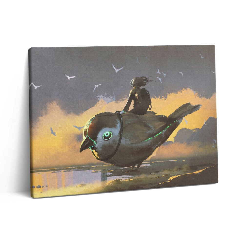 Pictură pe pânză 80x60 O fată stă pe o pasăre