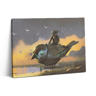 Pictură pe pânză 80x60 O fată stă pe o pasăre