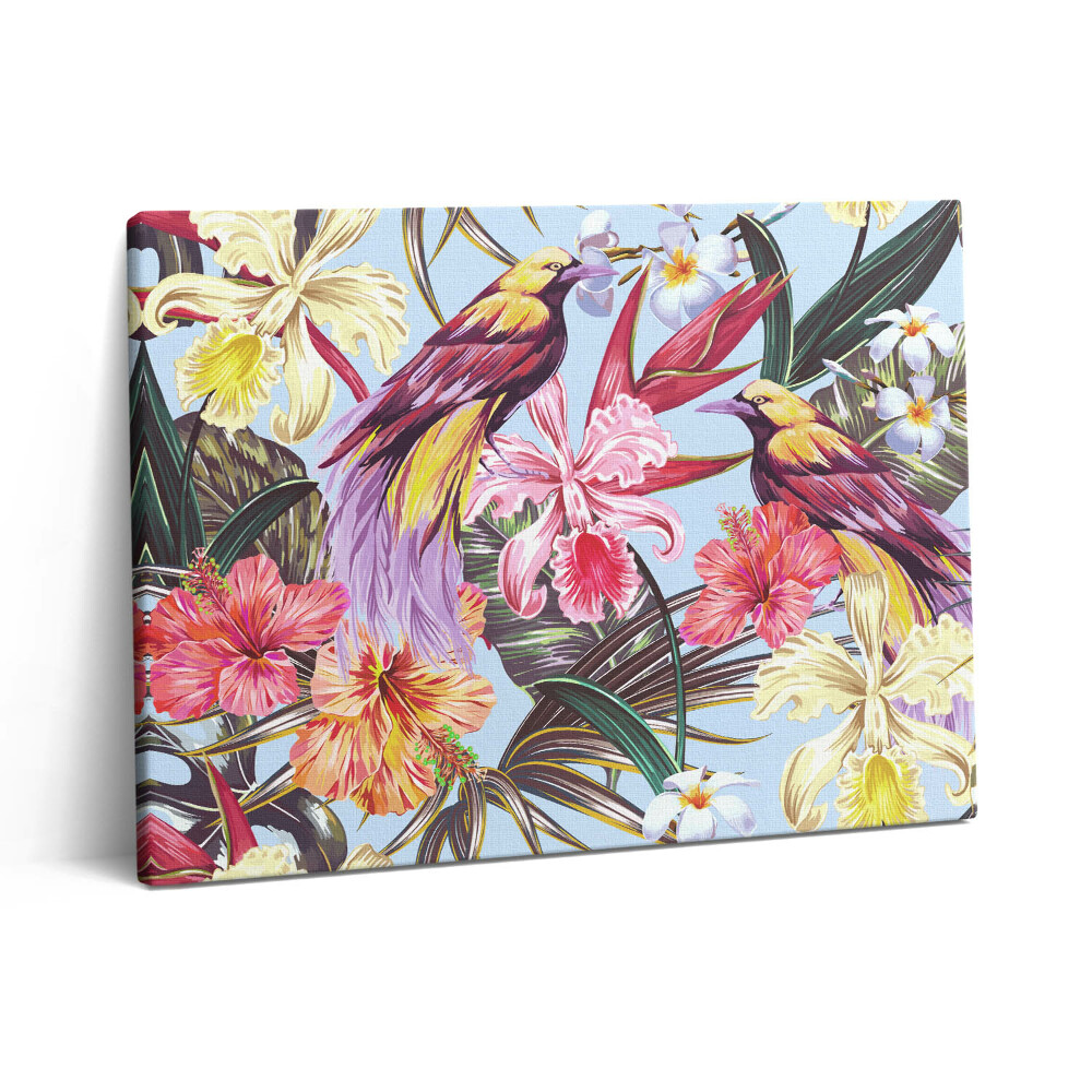 Pictură pe pânză 80x60 Ilustrație cu păsări pe o ramură