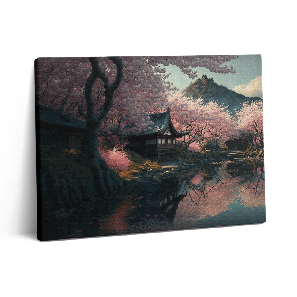 Pictură pe pânză 80x60 Frumoasă floare de cireș asiatică