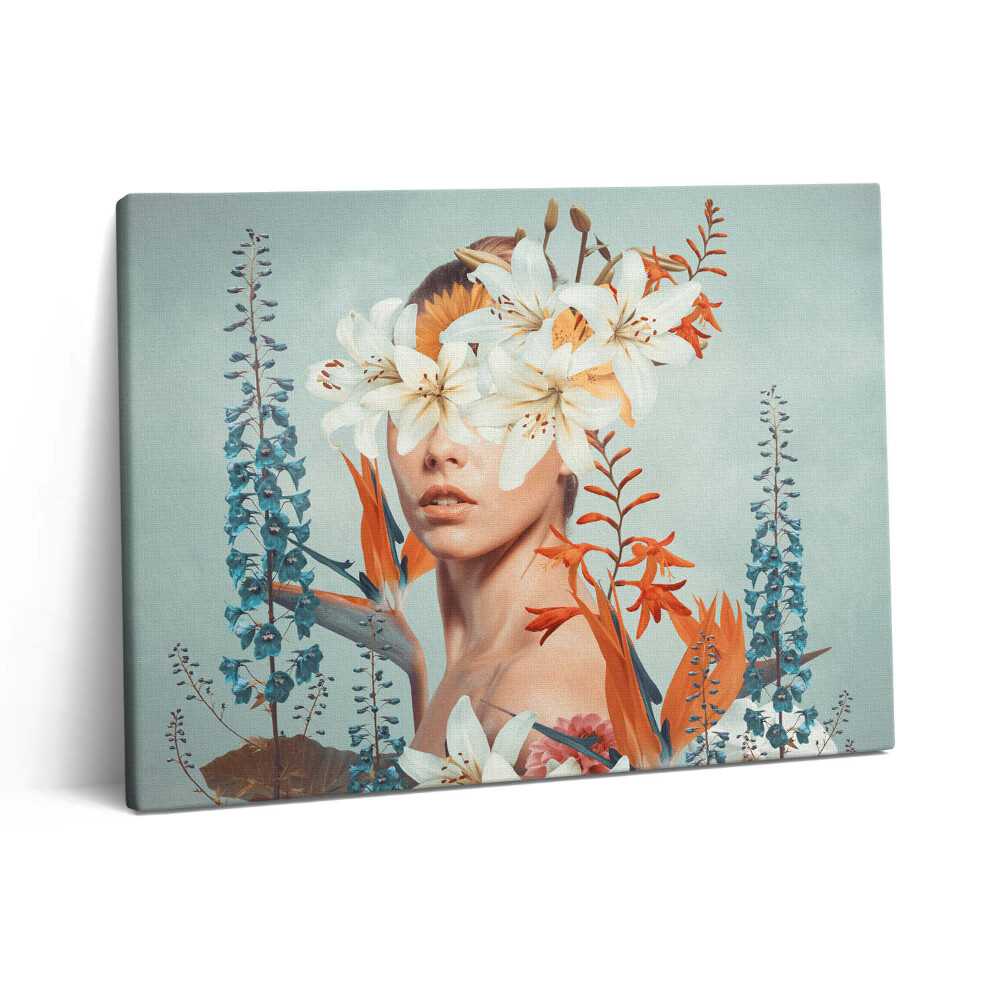 Pictură pe pânză 80x60 Femeie abstractă cu flori