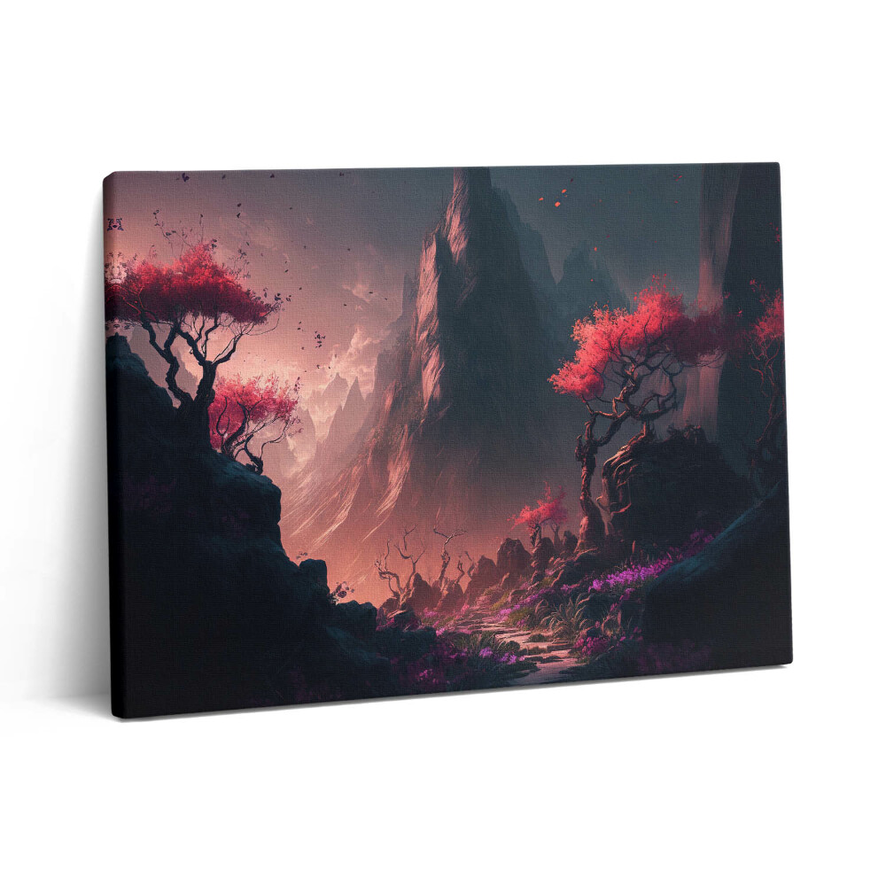 Pictură pe pânză 80x60 Pădure și munți magici