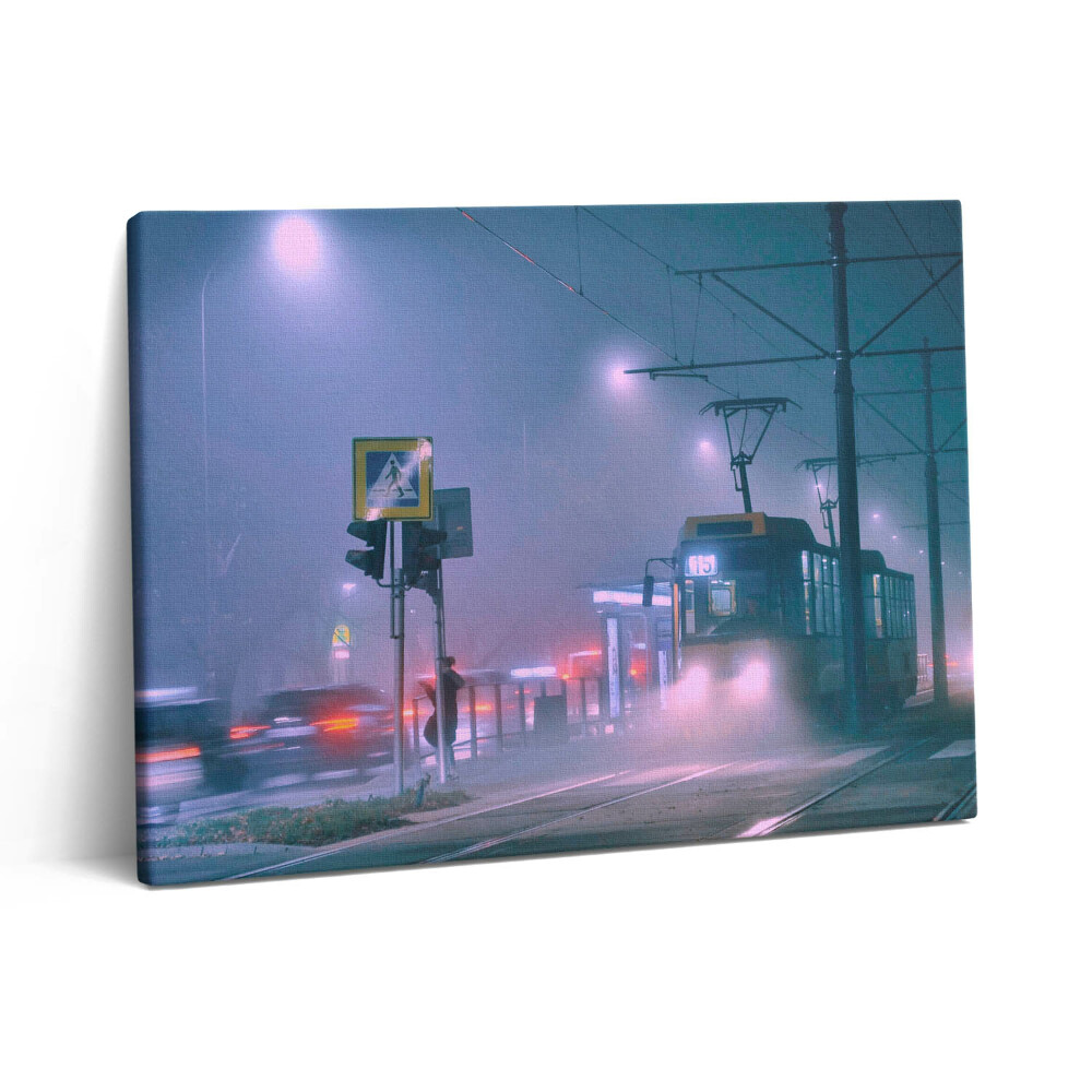 Pictură pe pânză 80x60 Varșovia în ceață noaptea