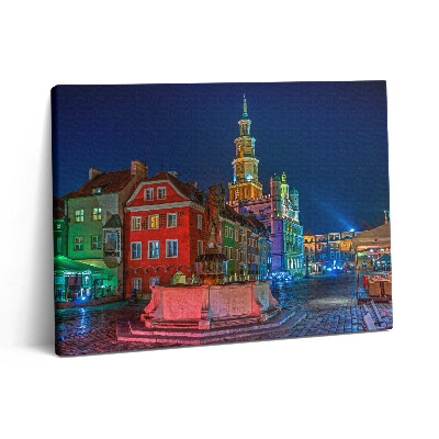 Pictură pe pânză 80x60 Piața Poznań noaptea