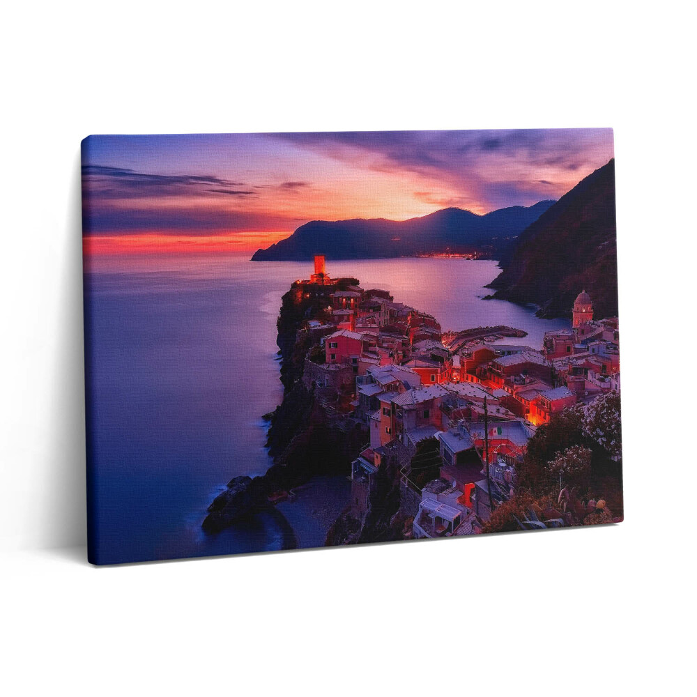 Pictură pe pânză 80x60 Oraș de la malul mării seara