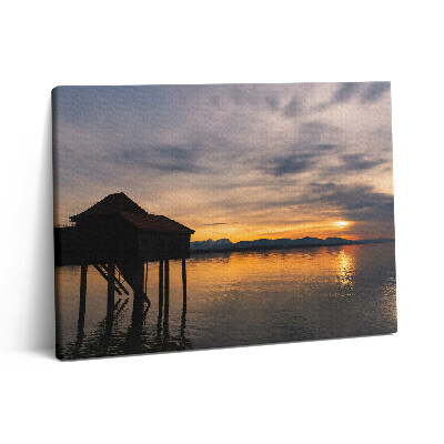 Pictură pe pânză 80x60 Apus de soare peste Lacul Constanța