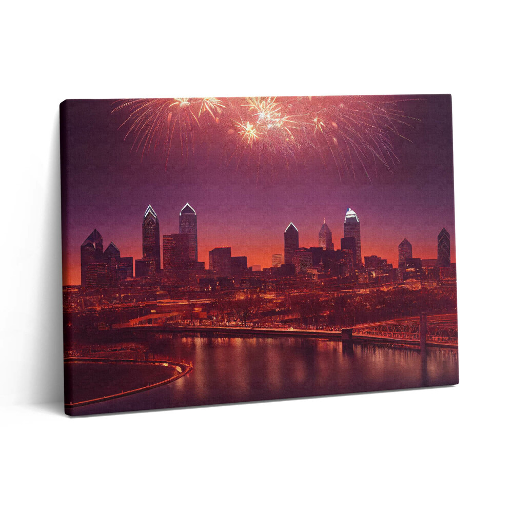 Pictură pe pânză 80x60 Focuri de artificii asupra orașului Philadelphia noaptea