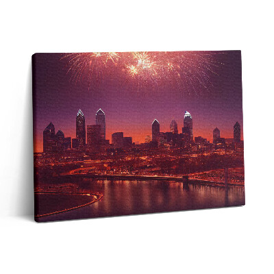 Pictură pe pânză 80x60 Focuri de artificii asupra orașului Philadelphia noaptea