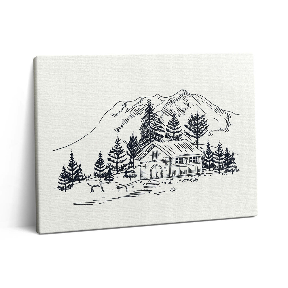 Pictură pe pânză 80x60 Desenul unei cabane de munte