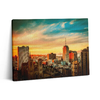 Pictură pe pânză 80x60 Panoramă a orașului la răsăritul soarelui