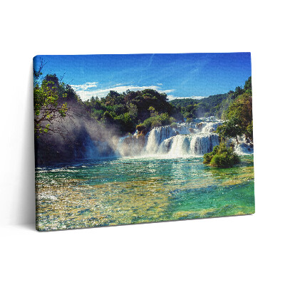 Pictură pe pânză 80x60 Peisaj forestier și cascadă