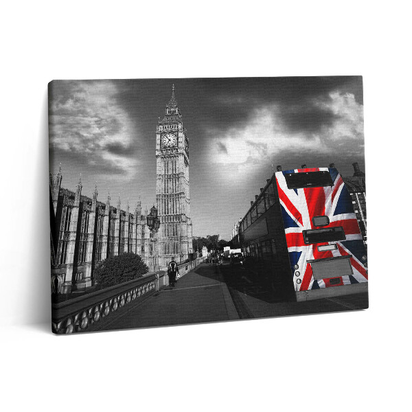 Pictură pe pânză 80x60 Big Ben și autobuzul londonez