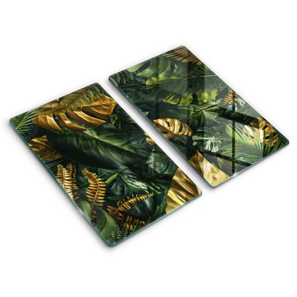 Placă de protecție pentru aragaz Frunze de Monstera aurie