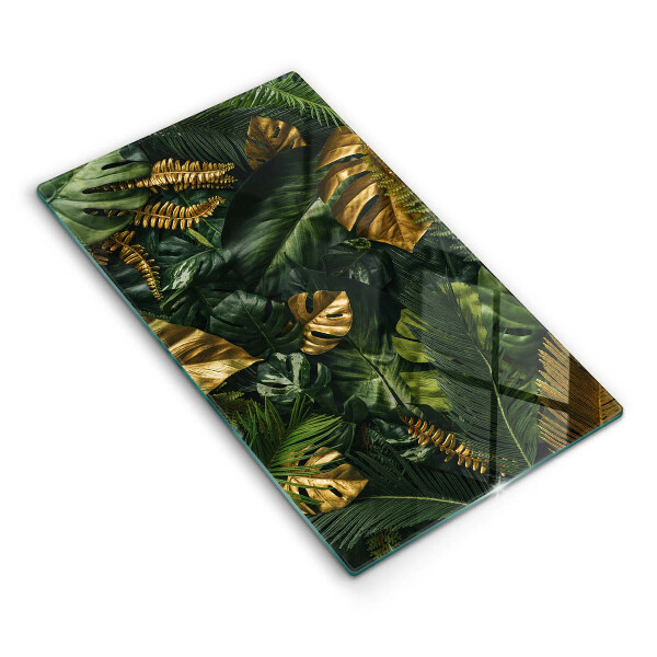 Placă din sticla protectie perete bucatarie Frunze de Monstera aurie