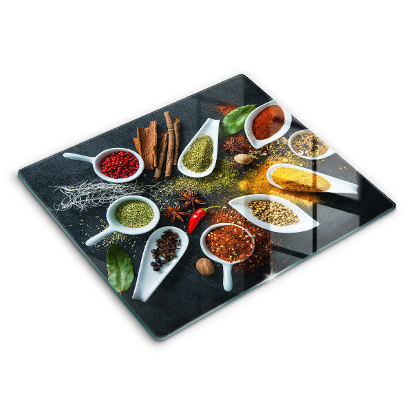 Decorativ placă sticla protectie aragaz Condimente de bucătărie 60x52 cm