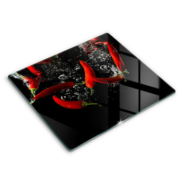 Decorativ placă sticla protectie aragaz Ardei iute în apă 60x52 cm