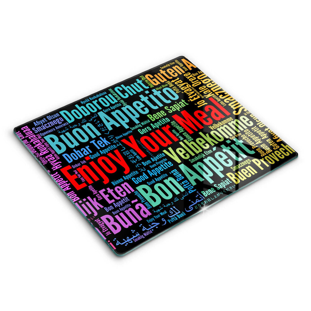 Decorativ placă sticla protectie aragaz Limbi subtitrări Bon appétit 60x52 cm 