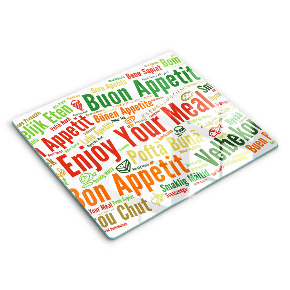 Decorativ placă sticla protectie aragaz Limbi subtitrări Bon appétit 60x52 cm 