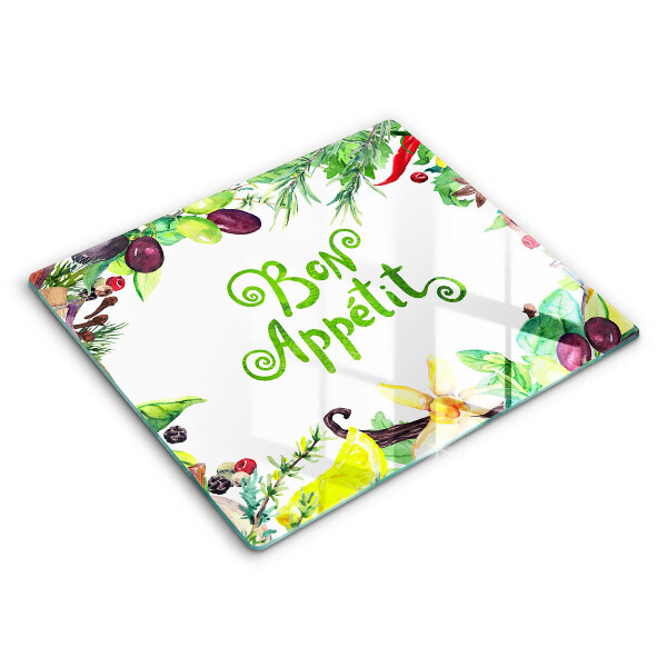Decorativ placă sticla protectie aragaz Inscripția Poftă bună 60x52 cm