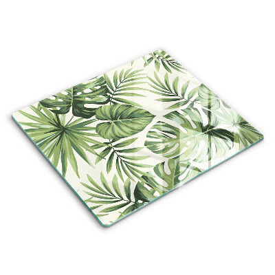 Decorativ placă sticla protectie aragaz Ilustrație cu frunze de Monstera 60x52 cm